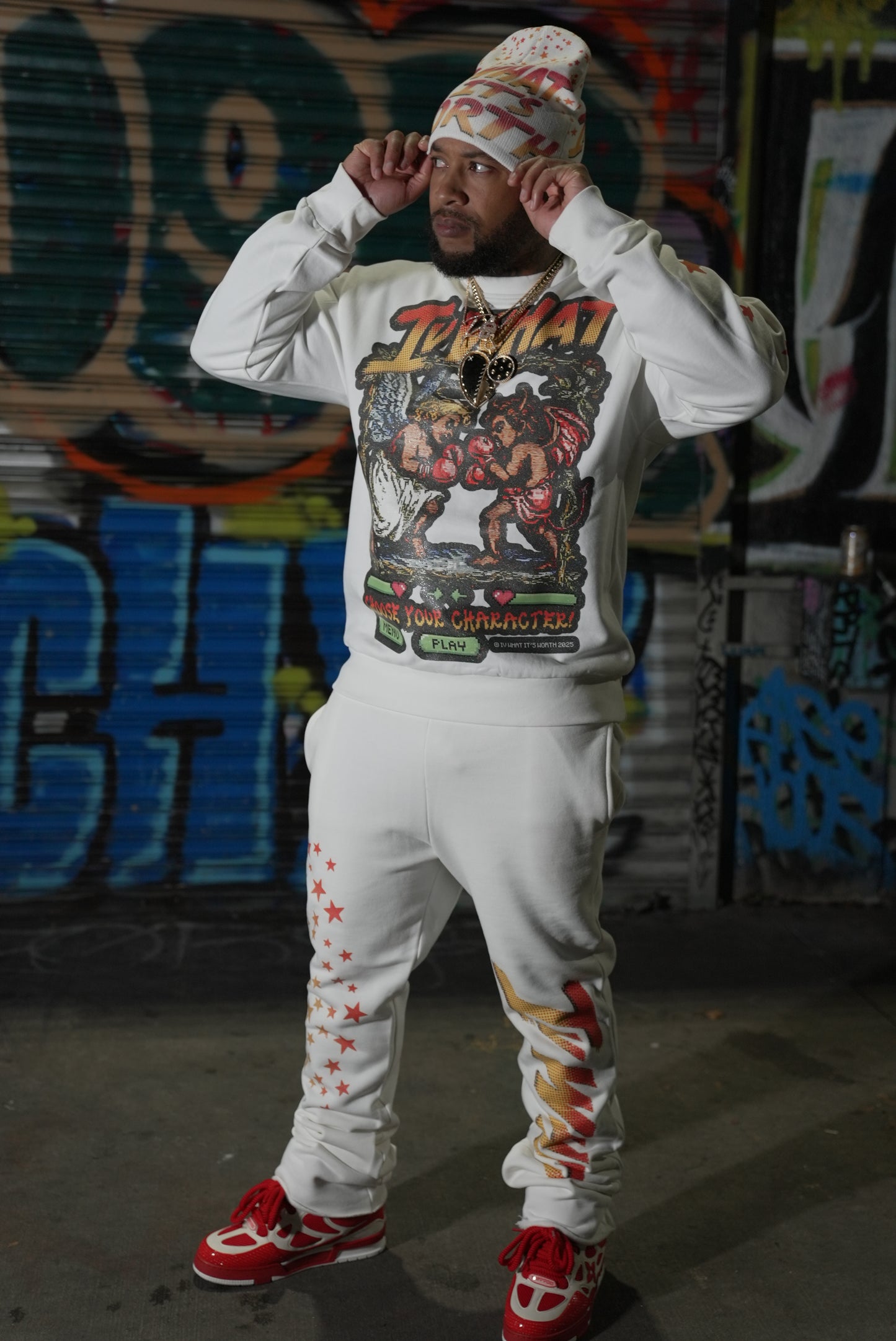 IVWHAT π₯ β STREET FIGHTER β π₯ FLARE SWEATPANT (WHITE)