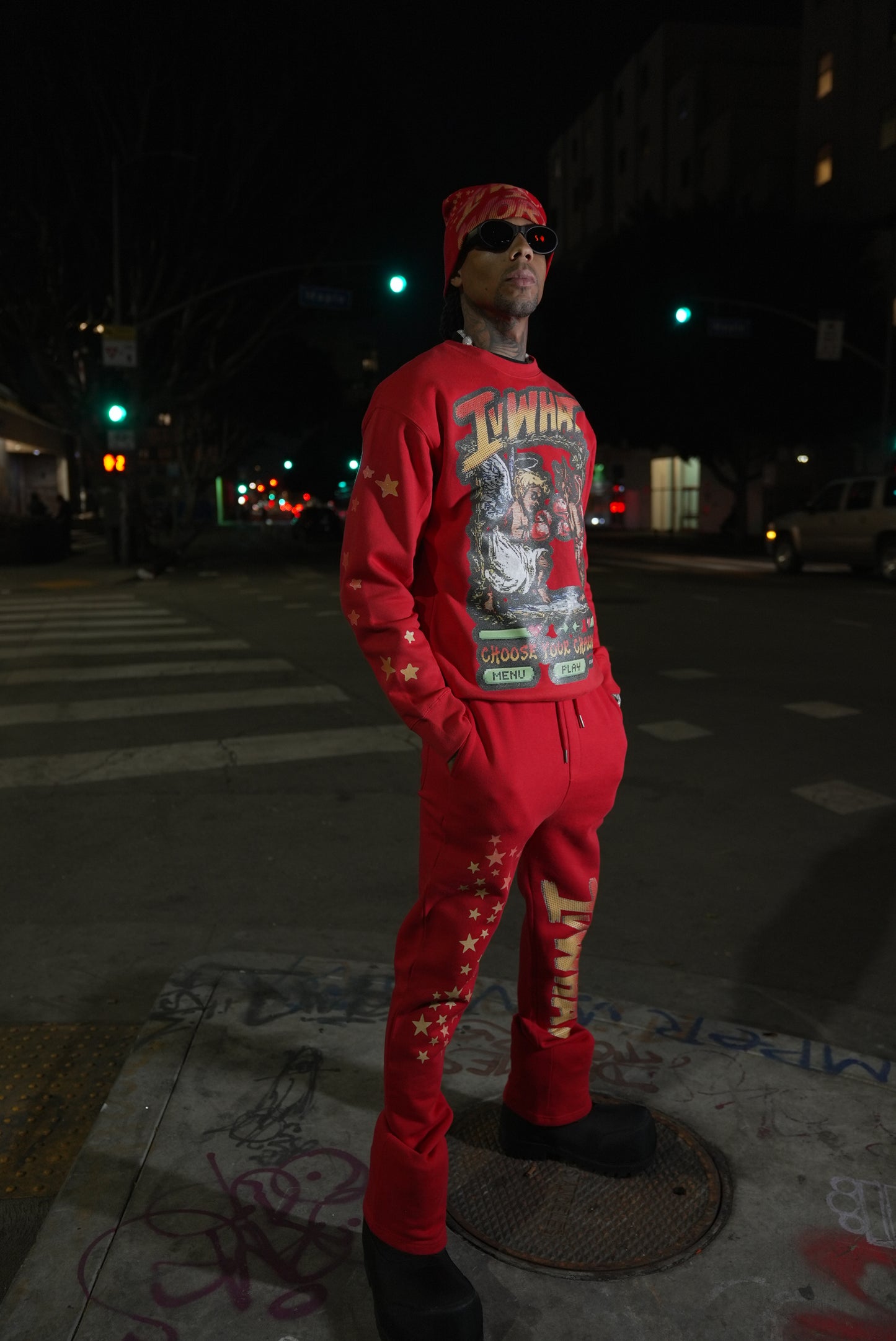 IVWHAT π₯ β STREET FIGHTER β π₯ FLARE SWEATPANTS (RED)