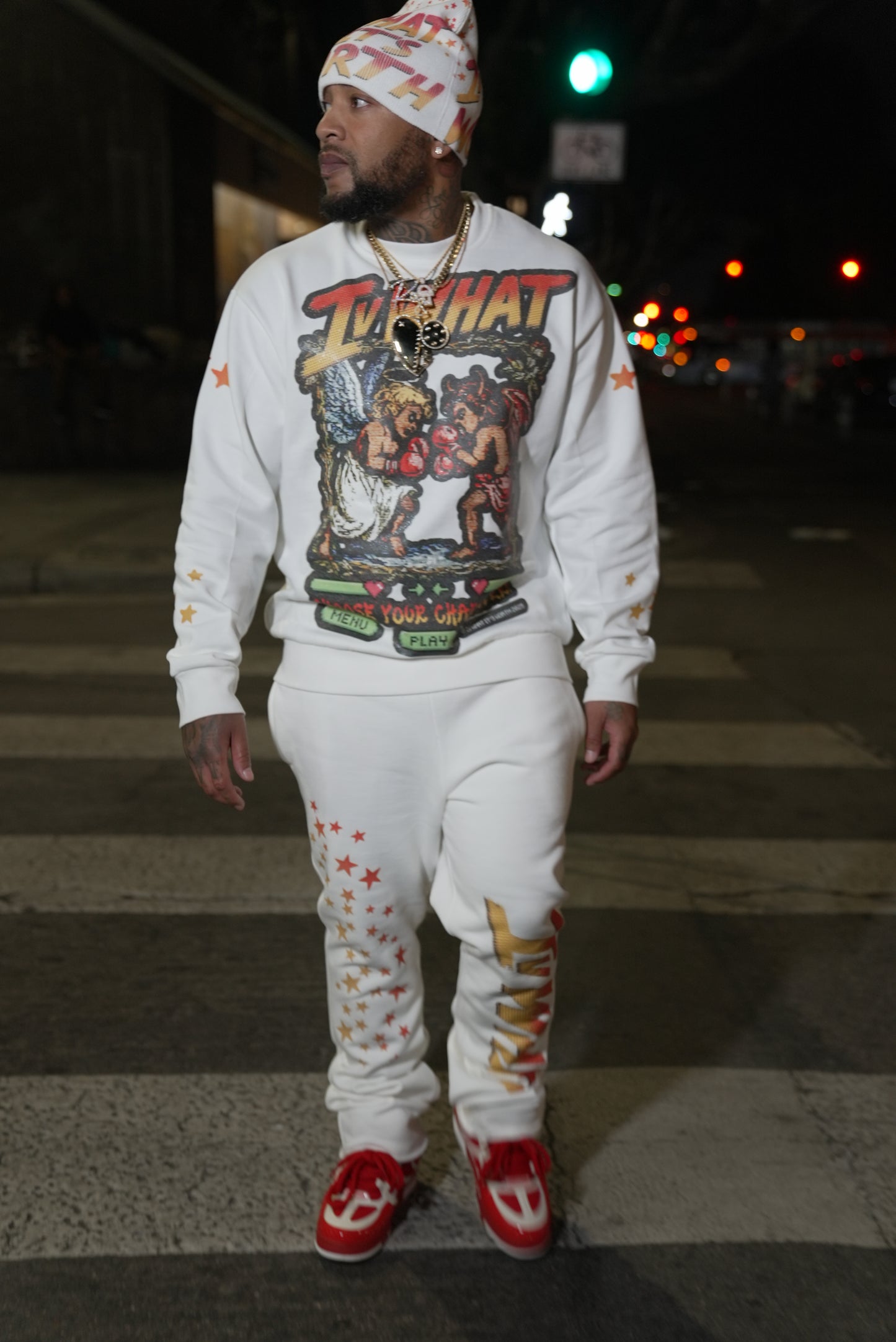 IVWHAT 🥊 “ STREET FIGHTER “ 🥊 FLARE SWEATPANT (WHITE)