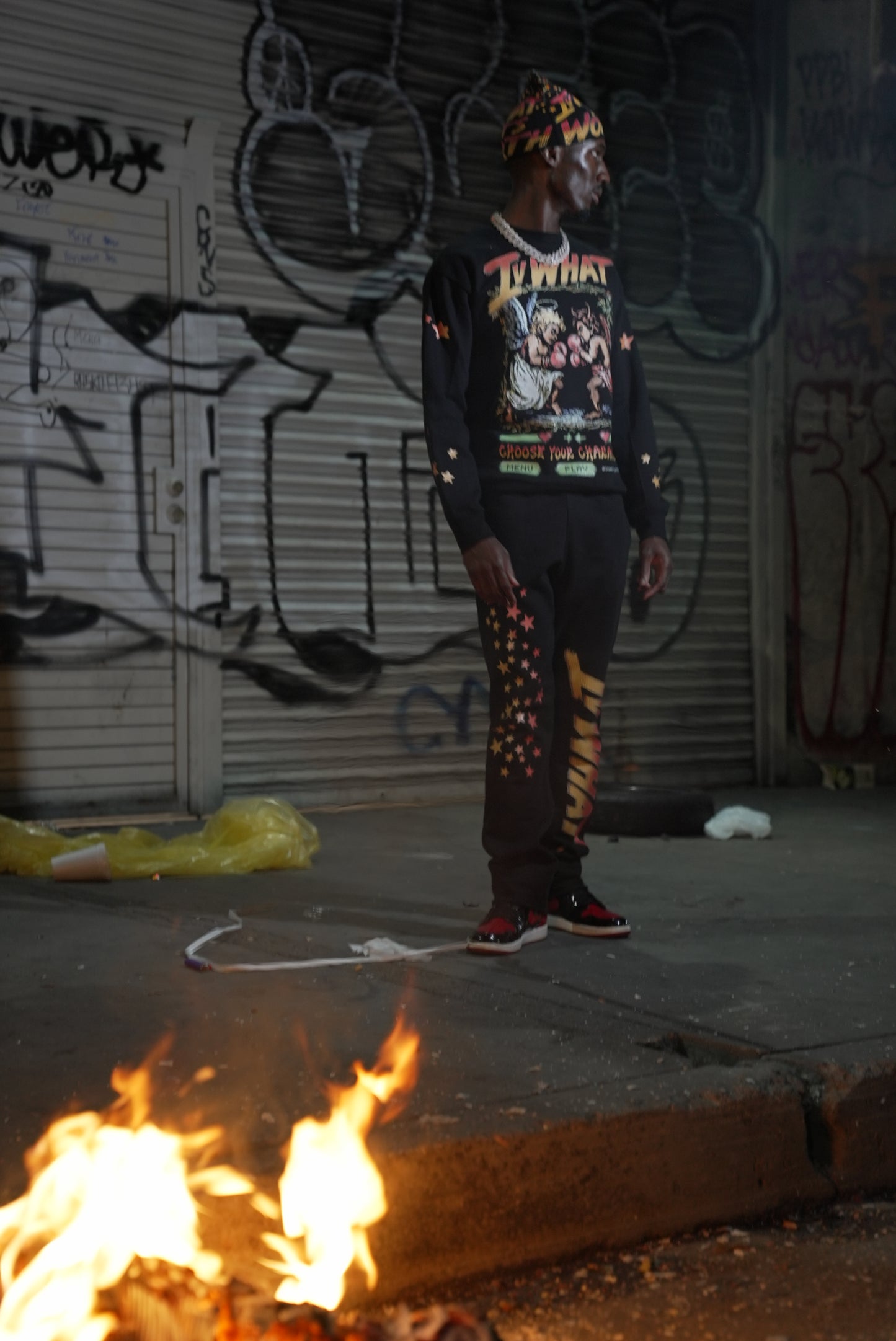 IVWHAT 🥊 “ STREET FIGHTER “ 🥊 FLARE SWEATPANTS (BLACK)