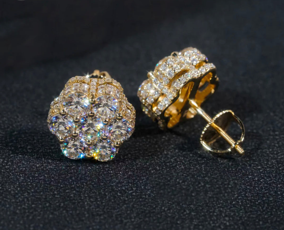 12MM 10k Yellow Gold Cluster Earrings