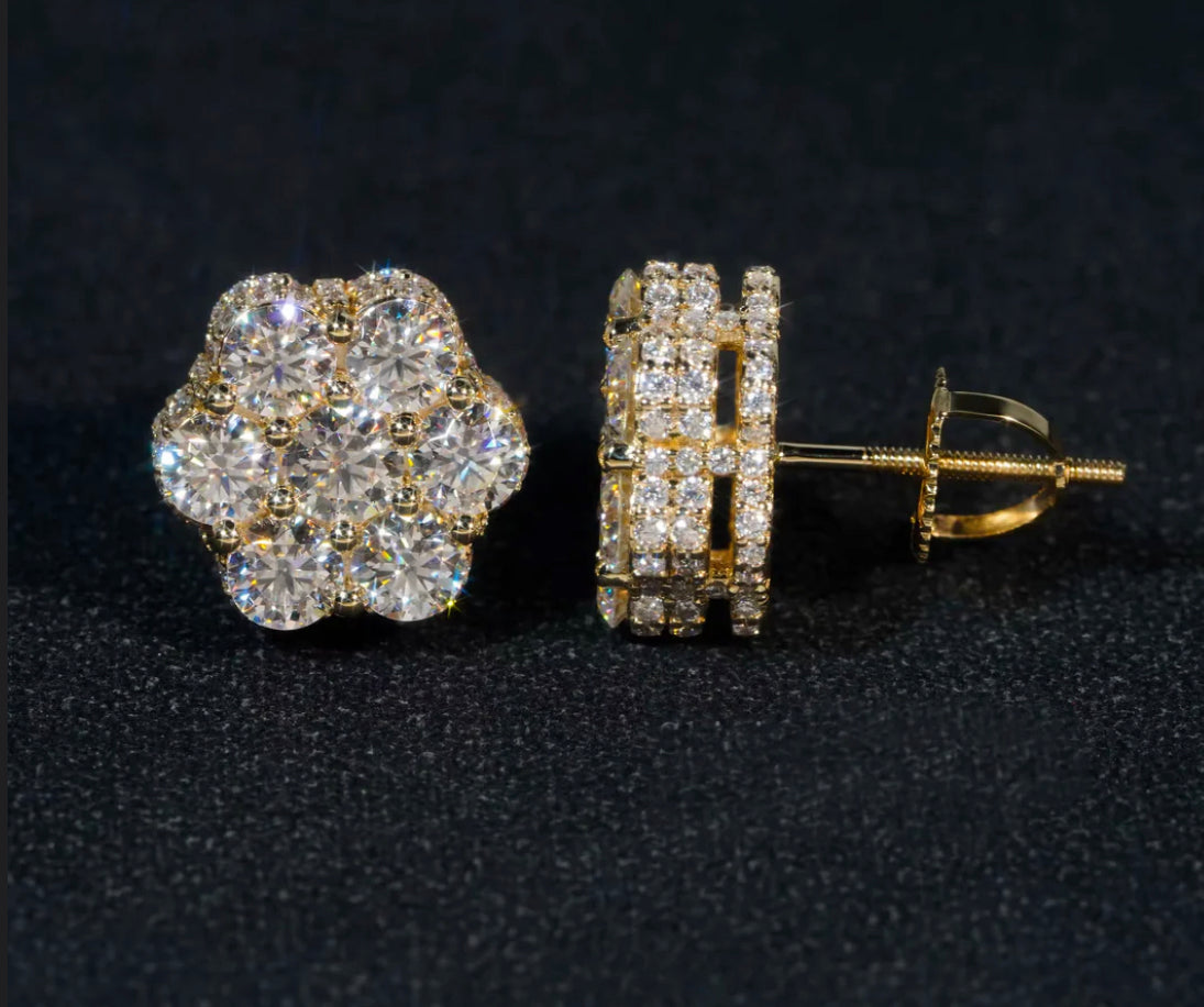 12MM 10k Yellow Gold Cluster Earrings