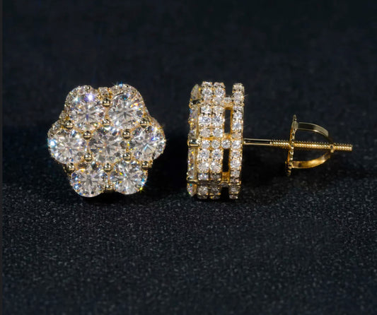 12MM 10k Yellow Gold Cluster Earrings