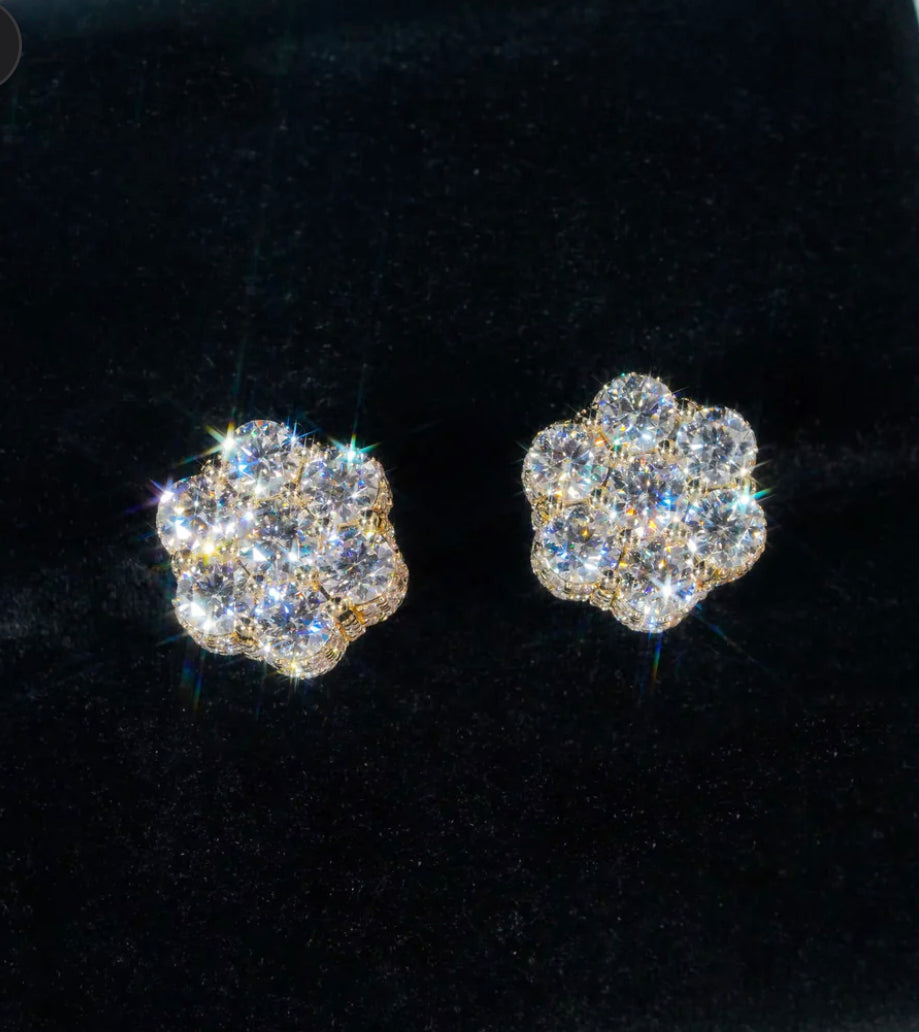 12MM 10k Yellow Gold Cluster Earrings